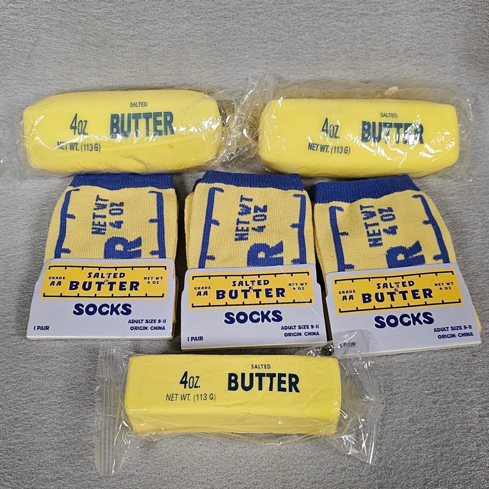 Butter Socks & Squishy Gift Set 3 Pairs + 3 Squishies Novelty Foodie Gift New